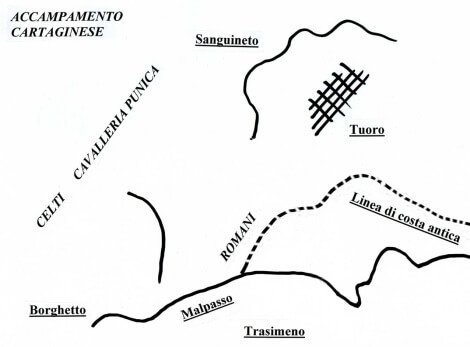 Ricostruzione grafica della battaglia del Trasimeno del 217 a.C. tuoro5