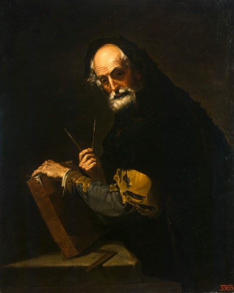 Jusepe de Ribera e bottega, Filosofo con un libro, compasso e goniometro murillo_5