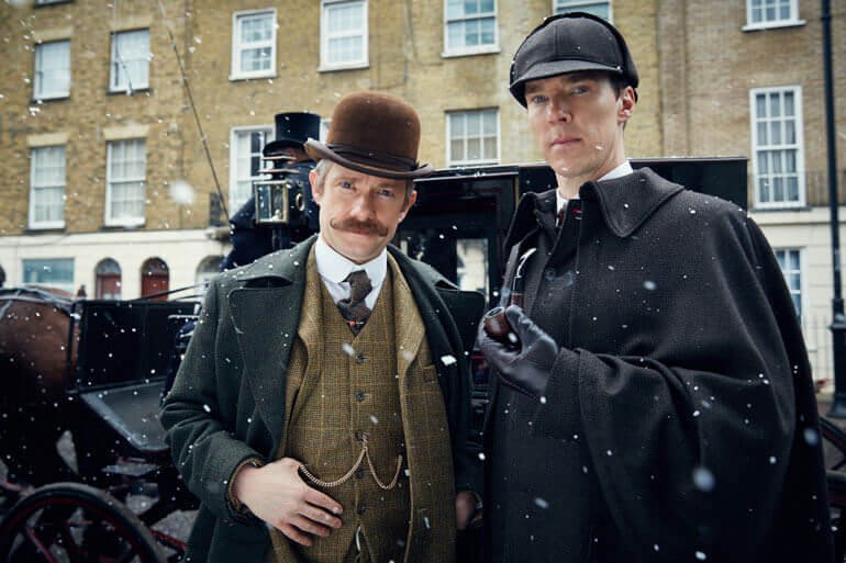 Martin Freeman e Benedict Cumberbatch nei panni del dottor Watson e di Sherlock Holmes