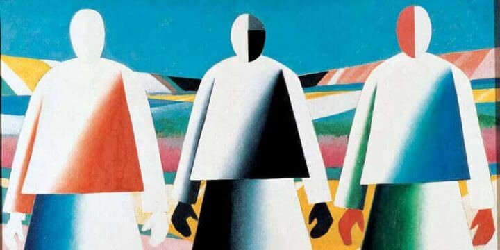 Un particolare dell'opera Ragazze in un campo del pittore russo Kazimir Malevič