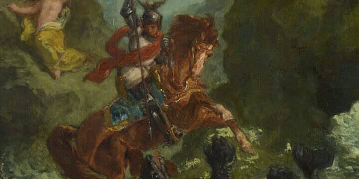 Ruggiero libera Angelica, opera di Eugène Delacroix in mostra alla National Gallery di Londra