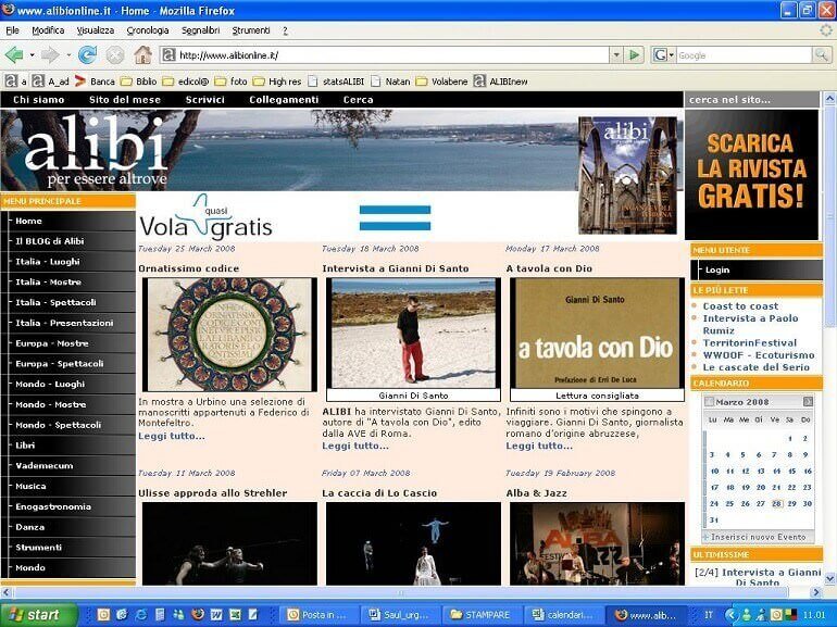 Il sito di ALIBI Online nel 2008