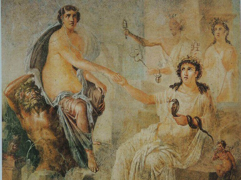 Affresco raffigurante Io accolta da Iside a Canopo