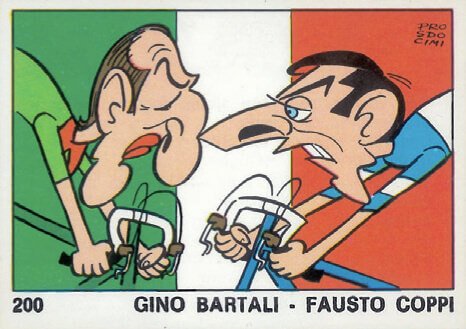 figurina di Bruno Prosdocimi, Gino Bartali e Fausto Coppi, Ok VIP Panini, Modena (1973)