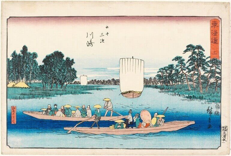 Utagawa Hiroshige, Kawasaki. Il traghetto di Rokugō