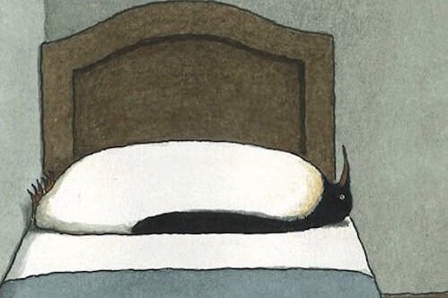 Un particolare dell'illustrazione il "cuscino pinguino" di Franco Matticchio