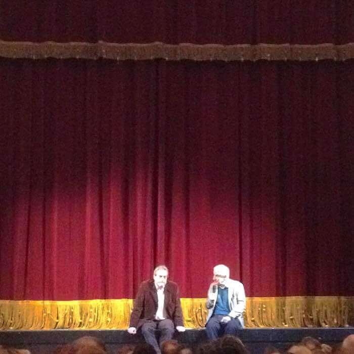 Il giornalista Luca Gallesi e il filosofo Giulio Giorello hanno introdotto il "Giulio Cesare" al Teatro Litta di Milano