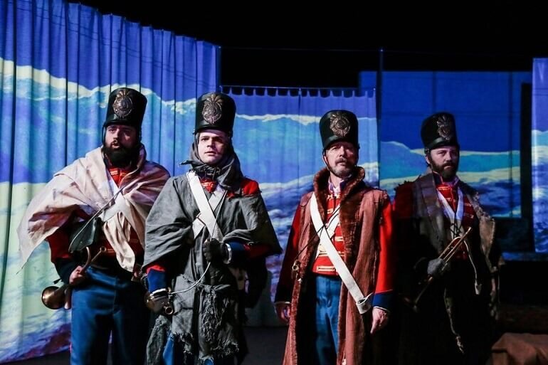 Leonardo Lidi, Michele Costabile, Massimo Somaglino e Michele Radice in "Afghanistan. Il grande gioco" (foto di Laila Pozzo)