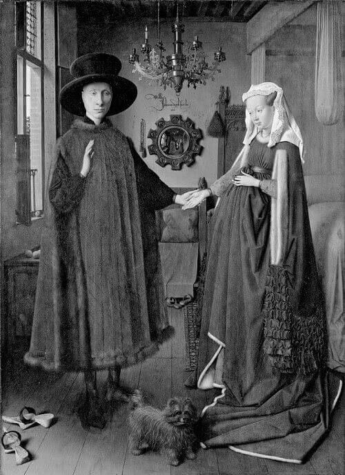 Jan van Eyck, I coniugi Arnolfini: una riproduzione in bianco e nero