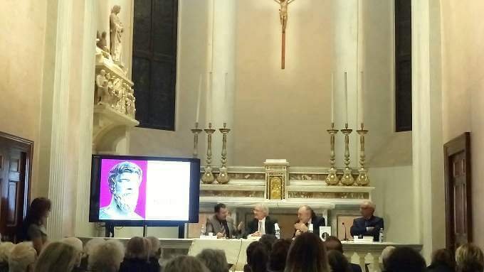 Emanuele Lelli, Giuliano Pisani, Armando Torno e Giulio Guidorizzi (da sinistra) alla presentazione milanese del volume "Tutti i Moralia" di Plutarco