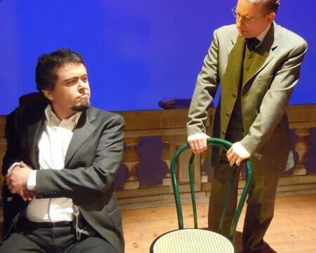 Luca Monticelli e Marco Lindi ne "L'uomo dal fiore in bocca" di Pirandello