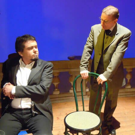 Luca Monticelli e Marco Lindi ne "L'uomo dal fiore in bocca" di Pirandello