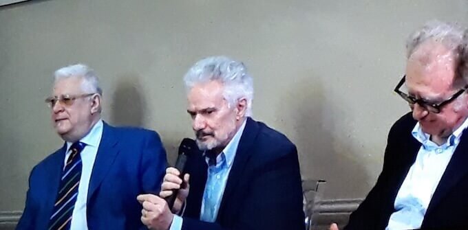 Hans Tuzzi, Edgardo Franzosini e Valerio Magrelli alla presentazione di "Rimbaud e la vedova" a Casa Manzoni a Milano