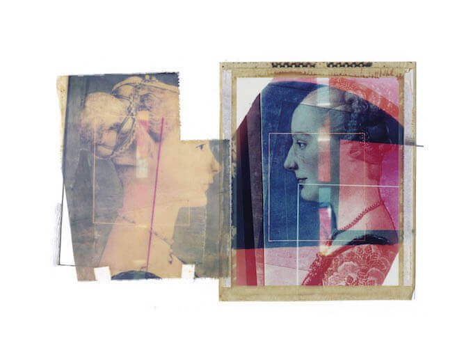 Paolo Gioli, Museo 1984, Polaroid type 59 e seta serigrafica, matita