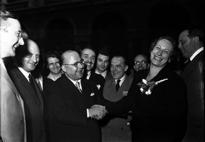 Inaugurazione della Pinacoteca di Brera (1950): Fernanda Wittgens con il ministro Guido Gonella
