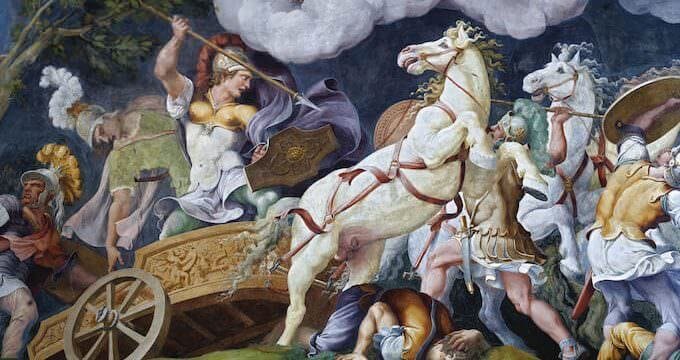 Giulio Romano e bottega, Diomede combatte contro i fratelli Ideo e Fegeo, Mantova, Complesso Museale Palazzo Ducale, Sala di Troia