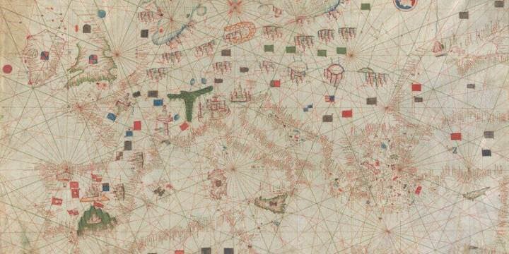 Carta nautica del Mediterraneo in pergamena dipinta (XV secolo)