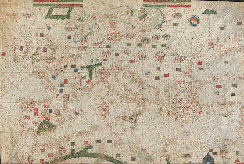 Carta nautica del Mediterraneo in pergamena dipinta (XV secolo)
