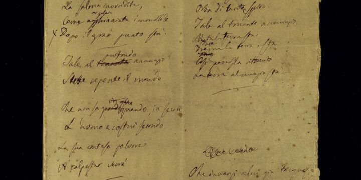 Prima carta della minuta autografa del 5 maggio di Alessandro Manzoni. Biblioteca Nazionale Braidense