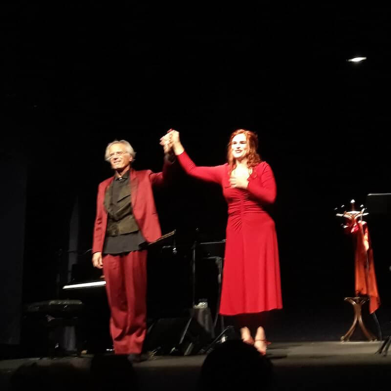 Alessandro Nidi e Laura Marinoni al termine dello spettacolo "La Gilda" di Testori