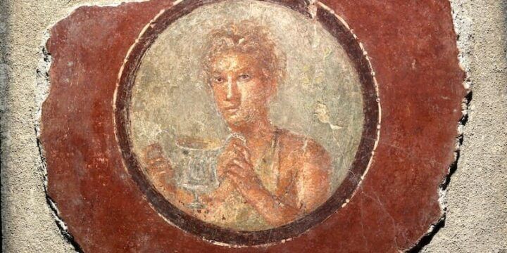 Medaglione con figura maschile che regge kantharos (vaso per il vino), I sec. d.C. Affresco, Stabiae, Villa Arianna