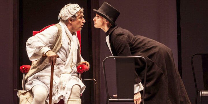 Gioele Dix e Anna Della Rosa in una scena de "Il malato immaginario". Foto di Fabio Artese