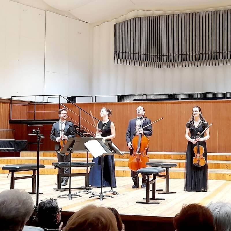 Il Quartetto Adorno al termine del concerto al Conservatorio di Milano, il 19 aprile 2023. Foto di Saul Stucchi per ALIBI Online