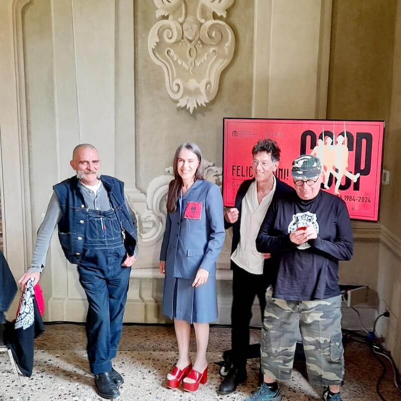 Giovanni Lindo Ferretti, Annarella Giudici, Massimo Zamboni e Danilo Fatur alla presentazione della mostra "Felicitazioni!"