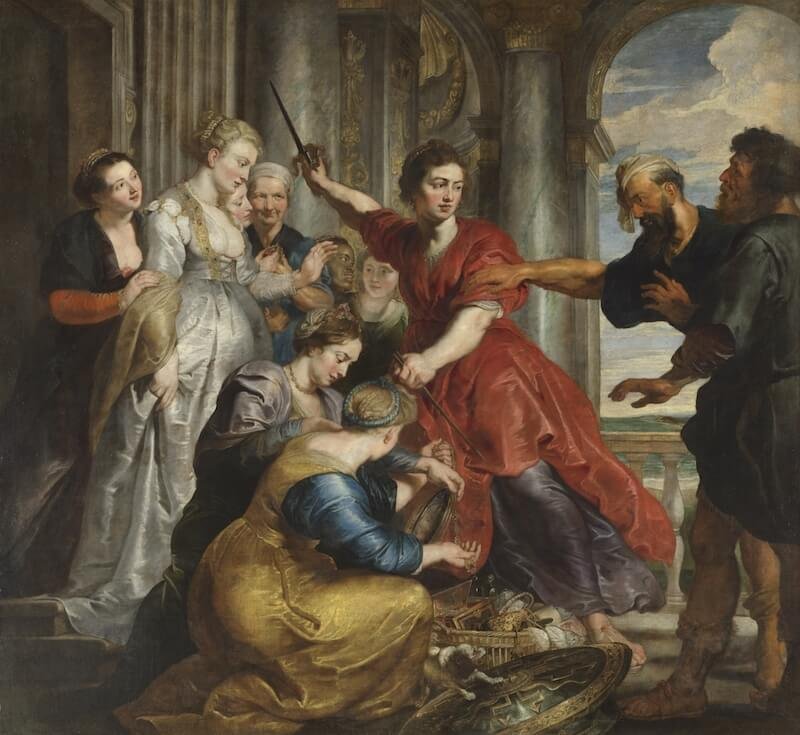 Peter Paul Rubens e bottega (Antoon van Dyck?), Achille scoperto da Ulisse e Diomede (1617-18 circa). Olio su tela. Madrid, Museo Nacional del Prado